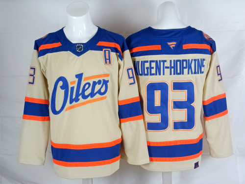 New Edmonton Oilers NUGENT-HOPKINS 93 Off-White NHL Jersey Hockey Shirt