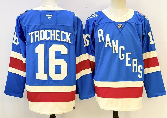New York Rangers TROCHECK 16 Blue NHL Jersey Hockey Shirt