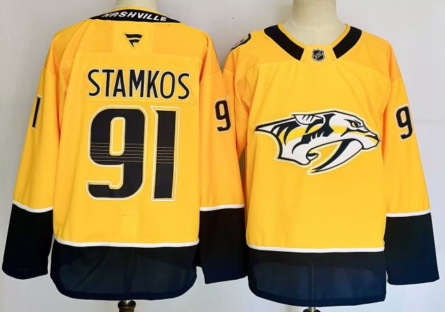 Nashville Predators STAMKOS 91 Yellow NHL Jersey Hockey Shirt