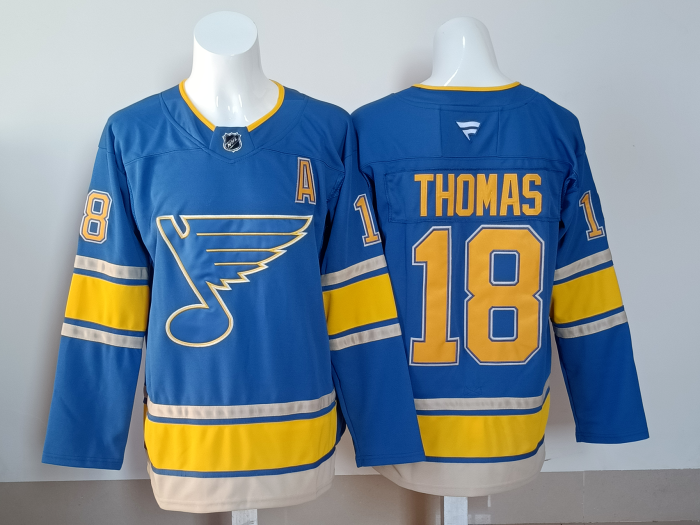 Saint Louis Blues THOMAS 18 Blue NHL Jersey St. Louis Blues Hockey Shirt