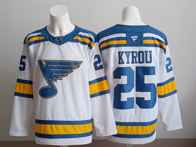 Saint Louis Blues KYROU 25 White NHL Jersey St. Louis Blues Hockey Shirt