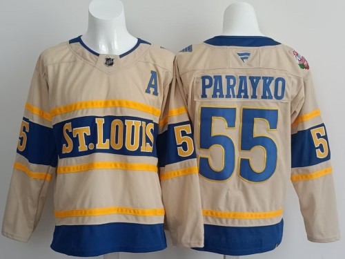 Saint Louis Blues PARAYKO 55 Beige NHL Jersey St. Louis Blues Hockey Shirt