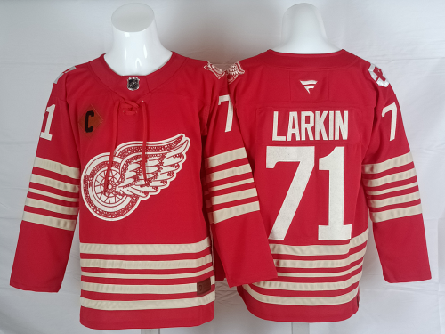 Detroit Red Wings LARKIN 71 Red 100th Anniversary NHL Jersey Hockey Shirt