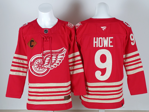 Detroit Red Wings HOWE 9 Red 100th Anniversary NHL Jersey Hockey Shirt