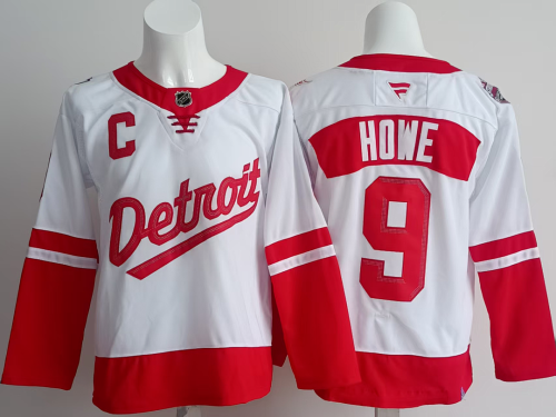 Detroit Red Wings HOWE 9 White/Red NHL Jersey Hockey Shirt