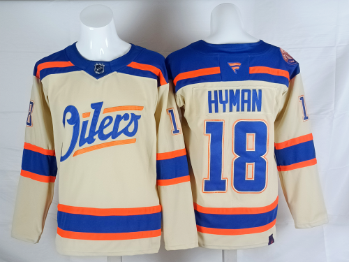 New Edmonton Oilers HYMAN 18 OFF-White  NHL Jersey Hockey Shirt