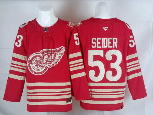 Detroit Red Wings SEIDER 53 Red 100th Anniversary NHL Jersey Hockey Shirt