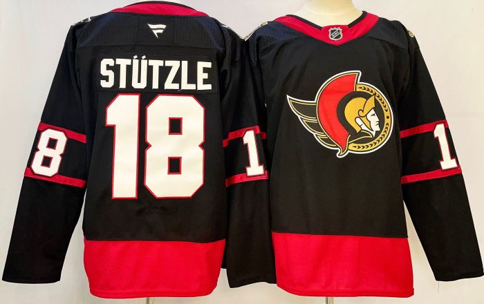 Ottawa Senators STUTZLE 18 Black NHL Jersey Hockey Shirt