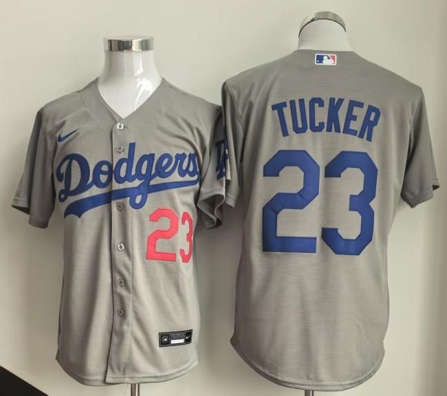 Los Angeles Dodgers TUCKER 23 Grey Cool Base Shirt MLB Jersey