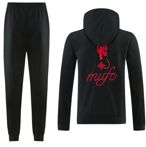 with Caps 2026 Manchester United Black Soccer Windbreaker Hoodie and Pants Football Hoody