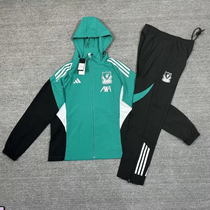 with Caps 2026 Liverpool Green/Black Soccer Windbreaker Jacket Football Jacket and Pants