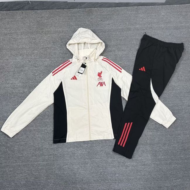 with Caps 2026 Liverpool Grey/Black Soccer Windbreaker Jacket Football Jacket and Pants