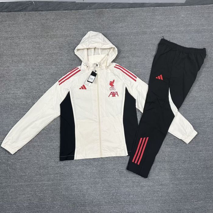 with Caps 2026 Liverpool Grey/Black Soccer Windbreaker Jacket Football Jacket and Pants