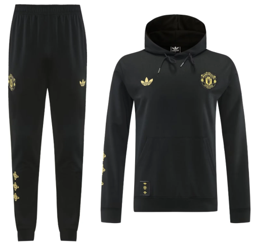 with Caps 2026 Manchester United Black Soccer Windbreaker Hoodie and Pants Football Hoody
