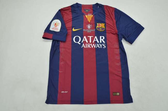 with Front Lettering+Copa De Rey Patch Retro Jersey 2014-2015 Barcelona Home Soccer Jersey Vintage Football Shirt