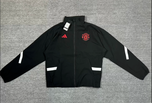 2025-2026 Manchester United Black/White Soccer Windbreaker Jacket Football Jacket