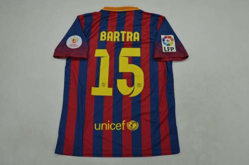 with Front Lettering+Copa De Rey+Big LFP Patch Retro Jersey 2013-2014 Barcelona BARTRA 15 Home Soccer Jersey Vintage Football Shirt