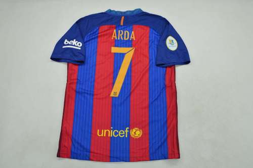 with Front Lettering+Supercopa Patch Retro Jersey 2016-2017 Barcelona ARDA 7 Home Soccer Jersey Vintage Football Shirt