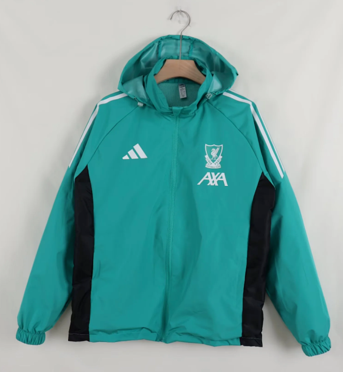 with Caps 2025-2026 Liverpool Green/Black Soccer Windbreaker Jacket Football Jacket