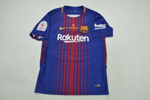 with Front Lettering+Copa De Rey Patch Retro Jersey 2017-2018 Barcelona Home Soccer Jersey Vintage Football Shirt