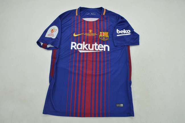 with Front Lettering+Copa De Rey Patch Retro Jersey 2017-2018 Barcelona Home Soccer Jersey Vintage Football Shirt