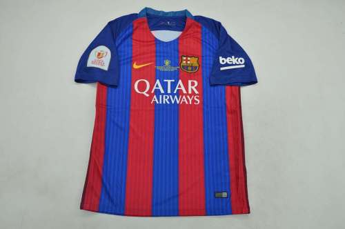 with Front Lettering+Copa De Rey Patch Retro Jersey 2016-2017 Barcelona Home Soccer Jersey Vintage Football Shirt