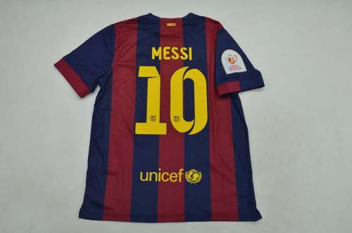 with Front Lettering+Copa De Rey Patch Retro Jersey 2014-2015 Barcelona MESSI 10 Home Soccer Jersey Vintage Football Shirt