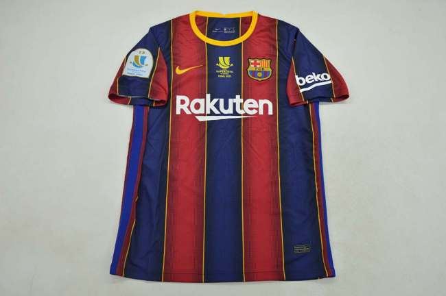 with Front Lettering+Supercopa Final 2021 Patch Retro Jersey 2020-2021 Barcelona Home Soccer Jersey Vintage Football Shirt