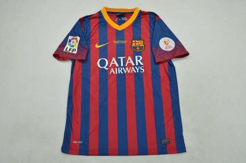 with Front Lettering+Copa De Rey+Big LFP Patch Retro Jersey 2013-2014 Barcelona BARTRA 15 Home Soccer Jersey Vintage Football Shirt