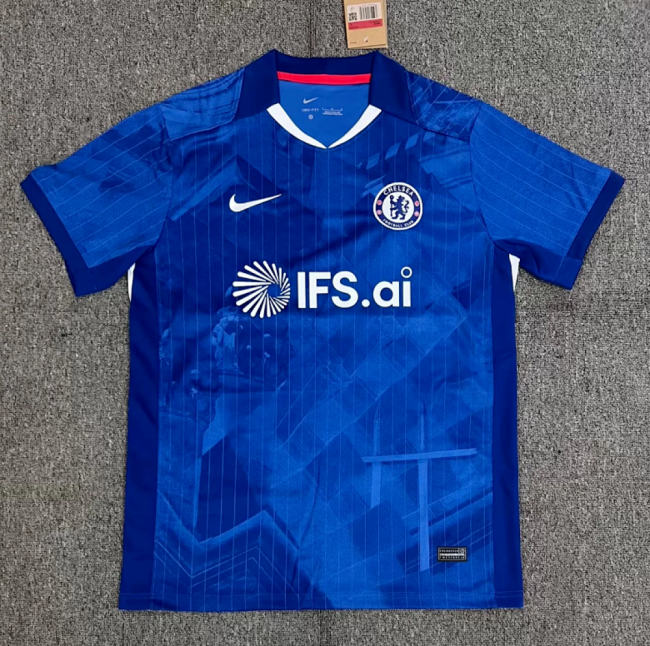 with New Sponor Logo+Club World Cup Champions Patch Fan Version 2025-2026 Chelsea Home Soccer Jersey Football Shirt