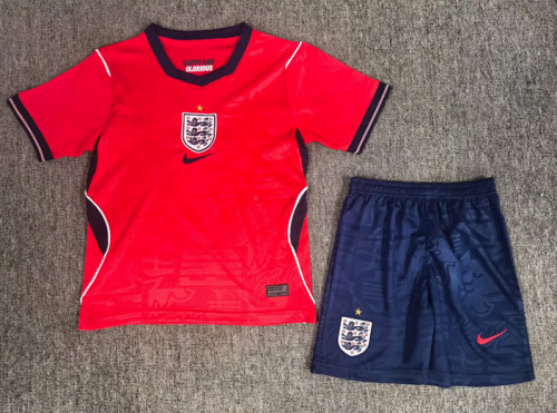 Youth Uniform Kids Kit England 2026 Away Red Soccer Jersey Shorts Child Football Set