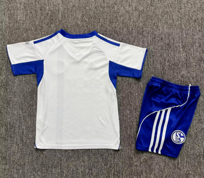Youth Uniform Kids Kit 2025-2026 Schalke 04 Away White Soccer Jersey Shorts Child Football Set