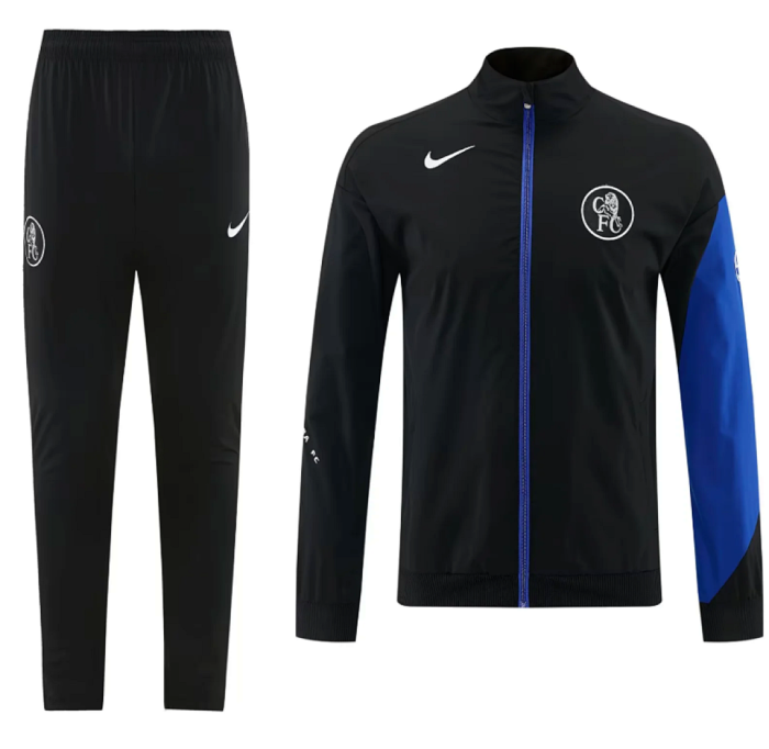 2026 Chelsea Black/Blue Soccer Windbreaker Jacket Football Jacket and Pants