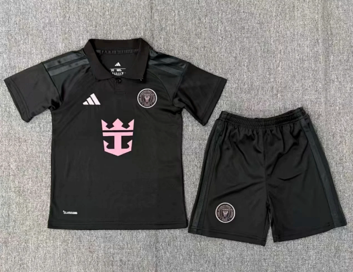 Youth Uniform Kids Kit 2025-2026 Inter Miami Away Black Soccer Jersey Shorts Child Football Set