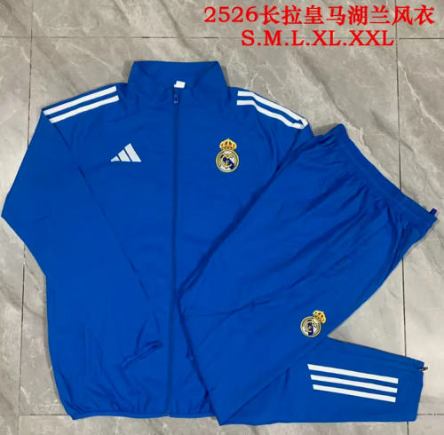 2025-2026 Real Madrid Blue Soccer Windbreaker Jacket Football Jacket and Pants