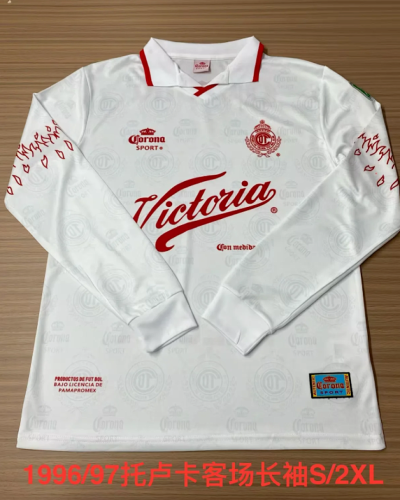 Long Sleeve Retro Jersey 1996-1997 Deportivo Toluca Away White Soccer Jersey Vintage Football Shirt