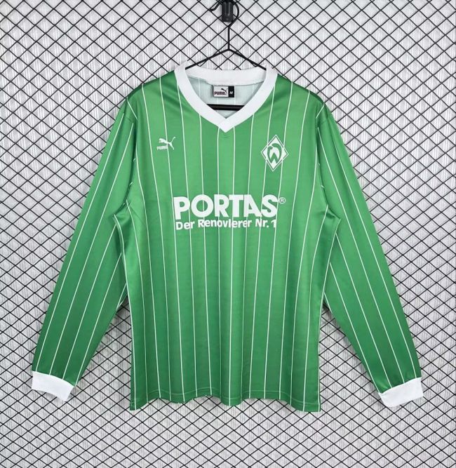 Long Sleeve Retro Jersey 1987-1988 Werder Bremen Away Green Soccer Jersey Vintage Football Shirt