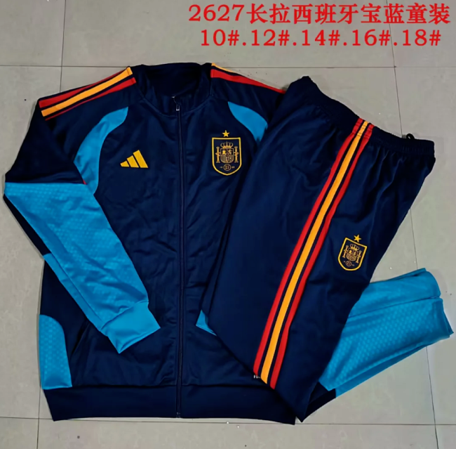 Youth 2026-2027 Spain Dark Blue Soccer Training Jacket and Pants Football Tracksuit