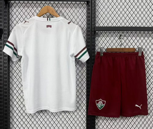 Youth Uniform Kids Kit 2025-2026 Fluminense Away White Soccer Jersey Shorts Child Football Set