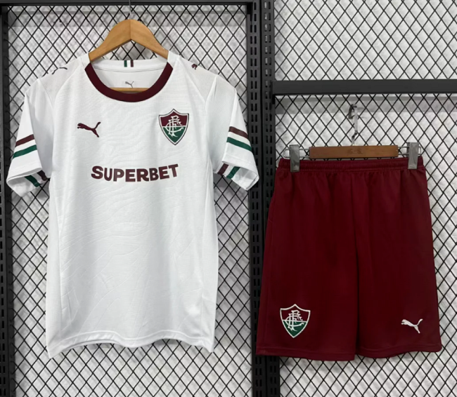 Youth Uniform Kids Kit 2025-2026 Fluminense Away White Soccer Jersey Shorts Child Football Set