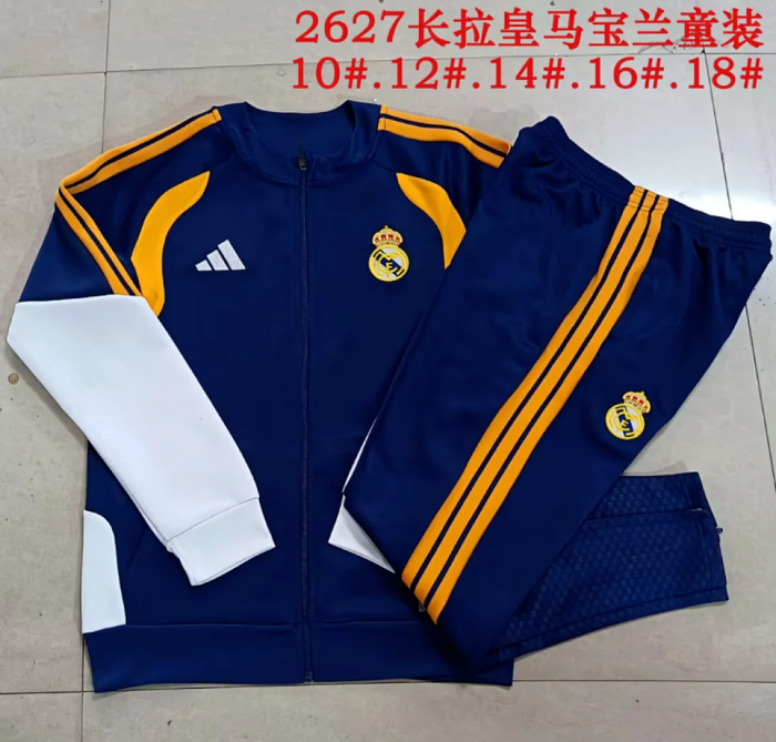 Youth 2026-2027 Real Madrid Dark Blue Soccer Training Jacket and Pants Football Tracksuit