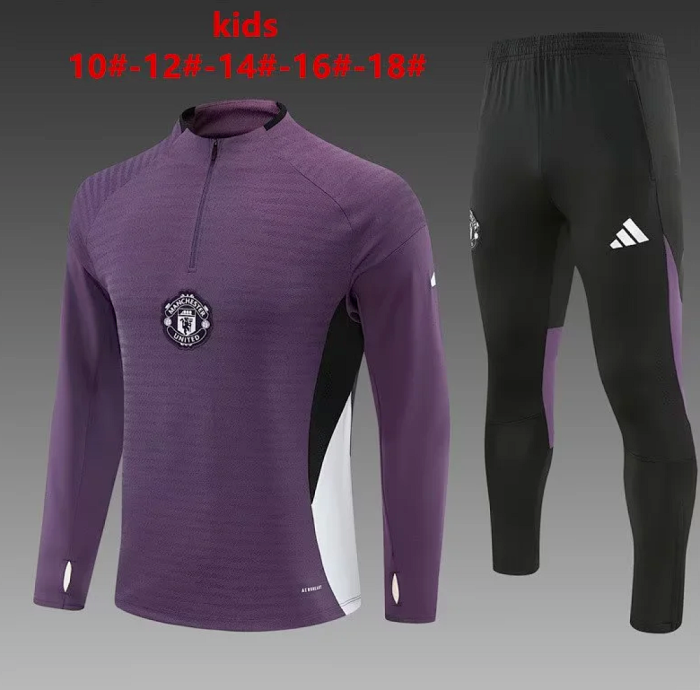 Youth 2026-2027 Manchester United Purple Soccer Training Sweater and Pants Child Football Kit