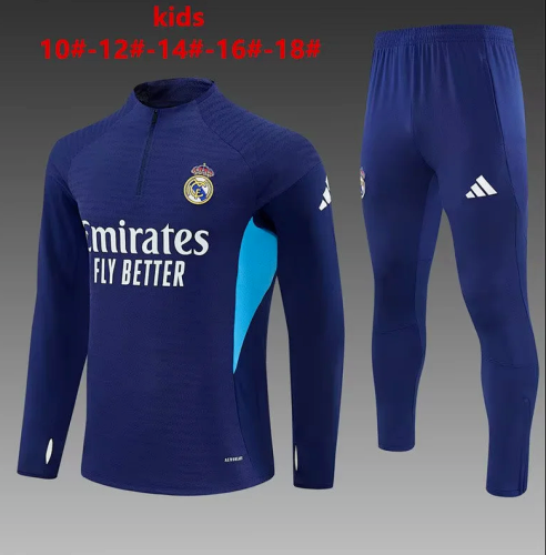 Youth 2026-2027 Real Madrid Dark Blue Soccer Training Sweater and Pants Child Football Kit