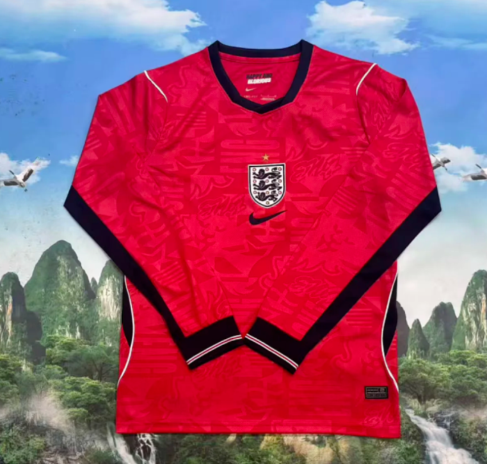 Long Sleeve Fan Version 2026 England Away Red Soccer Jersey Football Shirt
