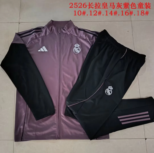 Youth 2026-2027 Real Madrid Purple Soccer Training Jacket and Pants Football Tracksuit