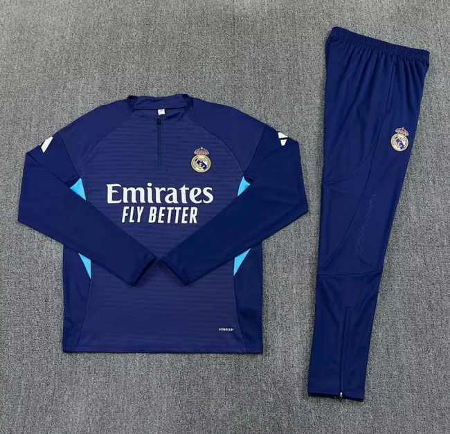 2026 Real Madrid Dark Blue Soccer Training Sweater and Pants Football Kit