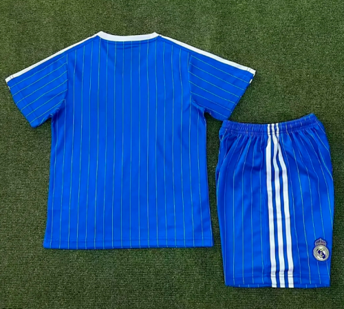 Youth Uniform Kids Kit 2026-2027 Real Madrid Blue Icon Soccer Jersey Shorts Child Football Set