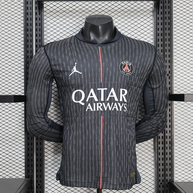 Long Sleeve Player Version 2025-2026 PSG Fourth Away Black Soccer Jersey Paris Football Maillot