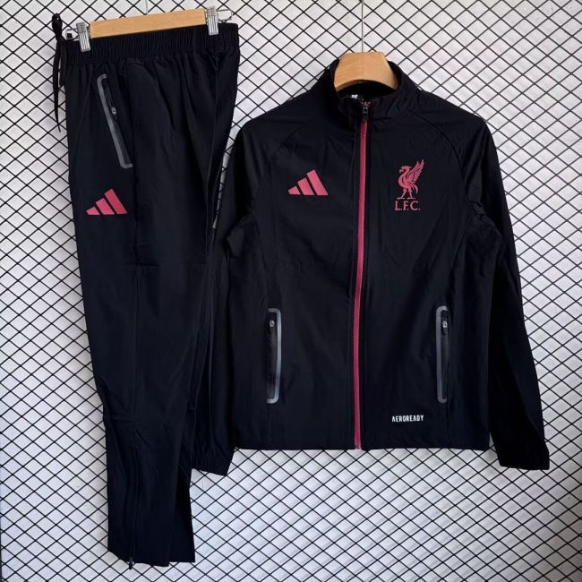 2026 Liverpool Black Soccer Windbreaker Jacket Football Jacket and Pants