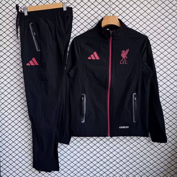 2026 Liverpool Black Soccer Windbreaker Jacket Football Jacket and Pants